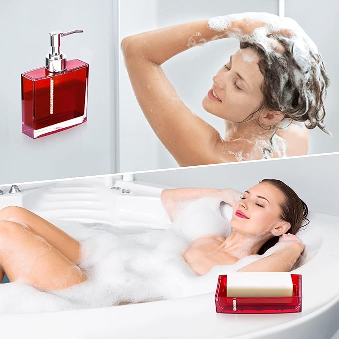 Red Bathroom Accessories Set Bathroom Designer 5-Piece Bath Accessory Set,Acrylic Gift Set Toothbrush Holder Toothbrush Cup Dispenser Dish Toilet Brush Holder Trash Can Tumbler
