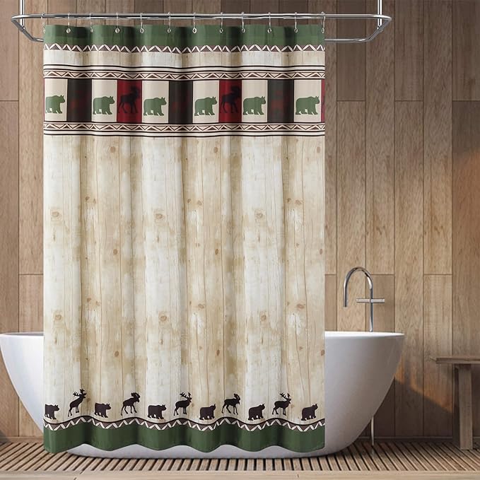 Stall Fabric Shower Curtain, 54 inch Bear Shower Curtain, Cabin Lodge Shower Curtains for Bathroom, Waterproof Bathroom Small Curtains, 54" W x 72" H