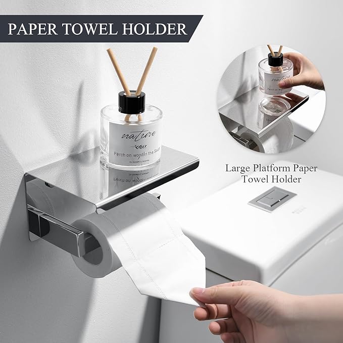 TURS 4-Piece Bathroom Hardware Set Bath Towel Bar Set 24 Inch Towel Holder Set for Bathroom Wall Mounted Stainless Steel Bathroom Accessories Set Polished