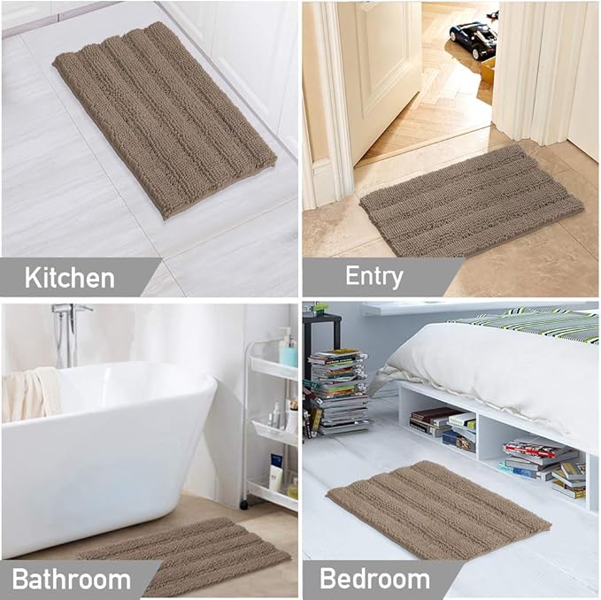 Turquoize Chenille Bathroom Rugs Set Non-Slip Bath Mats for Bathroom Super Absorbent Shaggy Rugs for Tub Shower Toilet Bath Rug Plus U Contour Rug (Standard: 20" x 32" and 20" x 20" U), Taupe Brown