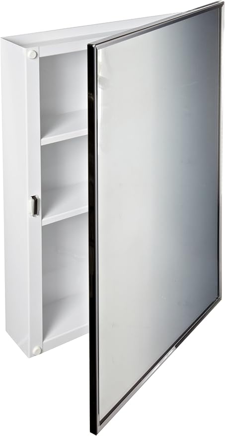 Bobrick 297 Steel Surface-Mounted Medicine Cabinet, Baked White Enamel Finish, 3-3/4" Depth, 2 Shelves