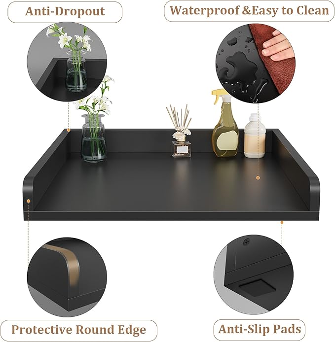 Washer Dryer Countertop, 27.5" D x 27.5" W x 3.2" H, Countertop for Washer and Dryer with Non-Slip Pads and Round Corner Edge Rails, Laundry Room Organization(Black)