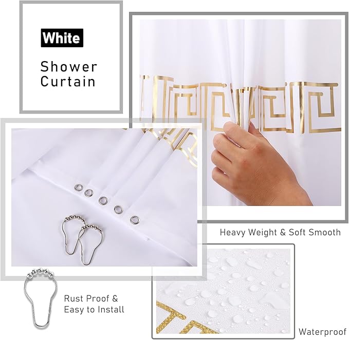 XLHOMO 11PCS Bathroom Sets with Shower Curtain and Rugs Bathroom Accessories Set White Bathroom Set,Soap Dispenser & Toilet Brush Holder Set with Stainless Steel Trash Can