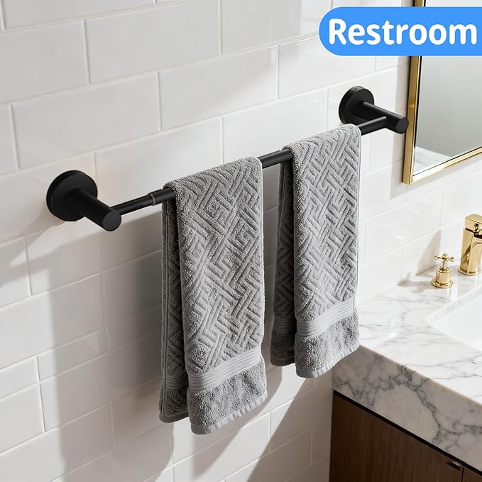 Towel Racks for Bathroom,Adjustable Single Towel Bar(16inch-25.5inch) Sturdy and Rustproof Towel Bar Wall Mounted for Bathroom Kitchen Washroom (B-Black)