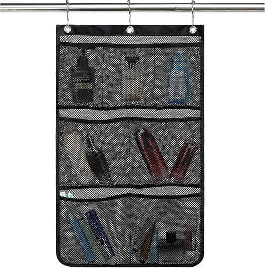 GYEUKHAM Hanging Mesh Shower Caddy for Bathroom - Quick Drying Portable Shower Organizer with Multiple Pockets for Soap,Shampoo and Cruise Ship Essentials Saving Bathroom Storage,Black,1 Pack