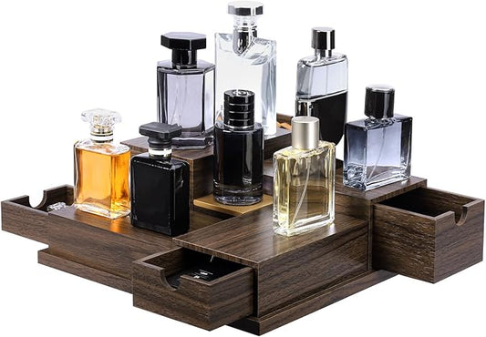 Homde Cologne Organizer - 4 Tier Perfume Display Tray with Hidden Drawers - Perfect for Men Essentials Accessories - A Great Gift for Men