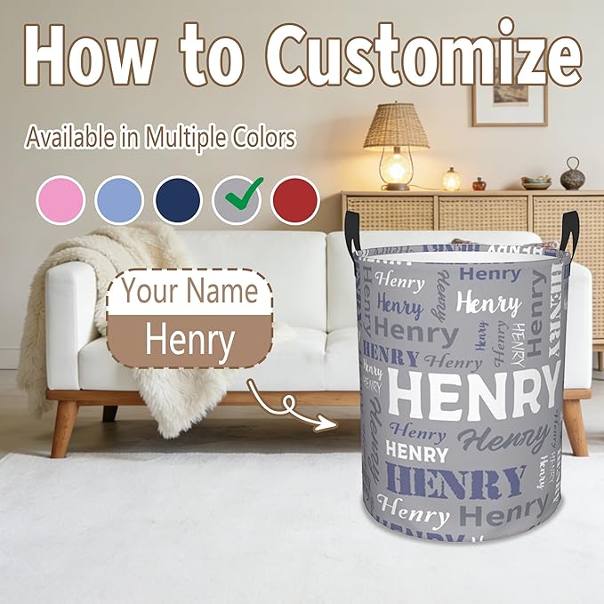 Custom Name Laundry Basket, Personalized Collapsible Laundry Hamper with Name for Bathroom Bedrooms, Customized Dirty Clothes Hamper Storage Basket Gifts for Kids Boys Girls Baby Men Women