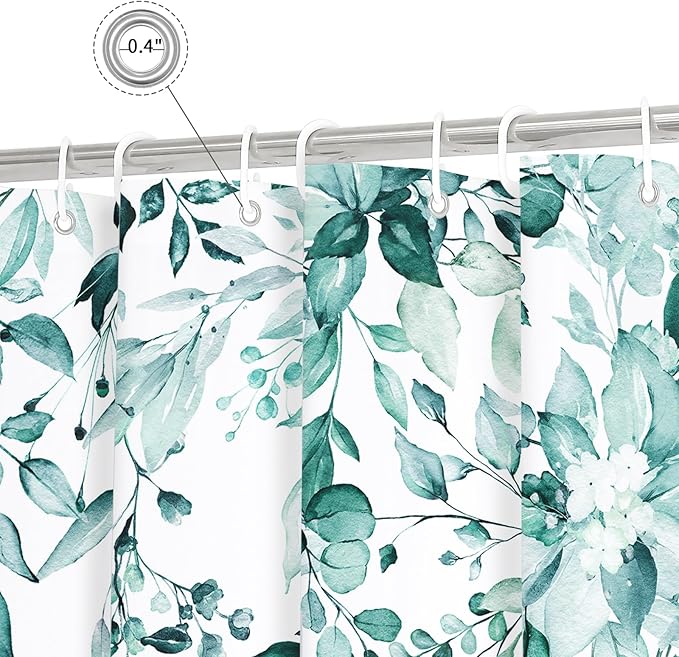 Gibelle Extra Long Shower Curtain 72 x 84, Teal Floral Shower Curtain for Bathroom, Watercolor Plant Eucalyptus Leaves Fabric Shower Curtain Set