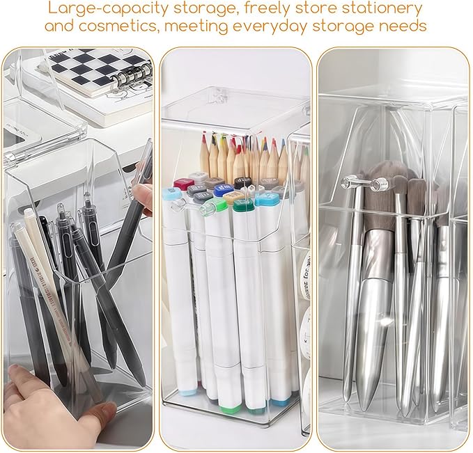erioctry Clear Acrylic Makeup Brush Organizer with Lid Square Cosmetic Brush Holder Dustproof Jewelry Storage Container