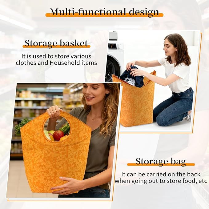 18"x17"x9.5" Capacity Foldable Laundry Basket, Portable Collapsible Laundry Hamper with Soft Handle, Waterproof Wear-Resistant Storage Bag for Dirty Clothes, Grocery, Camping, Bathroom, Bedroom, Car