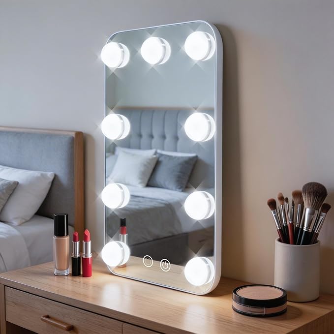 Vanity Mirror with Lights, Hollywood Lighted Vanity Mirror with 9 Dimmable Bulbs for Bedroom, Makeup Mirror with Lights, 3 Color & Brightness Adjustment, USB Charging Port (13.39"x23.5")