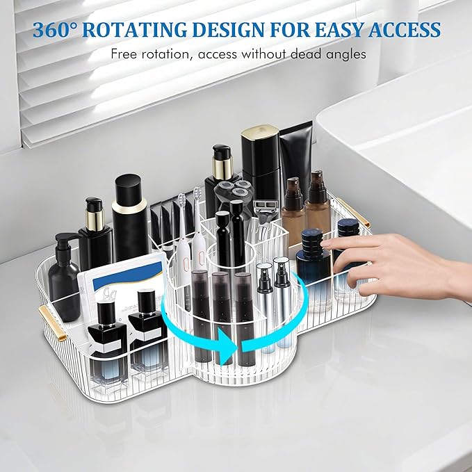 Rotating Perfume Organizer,Cologne Stand,Cologne Organizer for Men,Clear Bathroom Countertop Organizer, Dresser Organizer for Bedroom,Makeup Organizer Countertop with Brush Holder