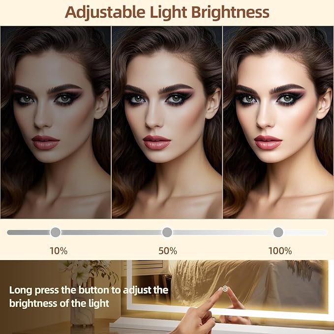 Memobarco Vanity Mirror with Lights, 23"x 18" Makeup Mirror with 3 Color Modes 5X Magnification & USB/Type-C Charging Port, Large LED Mirror for Bedroom Tabletop & Wall Mounted