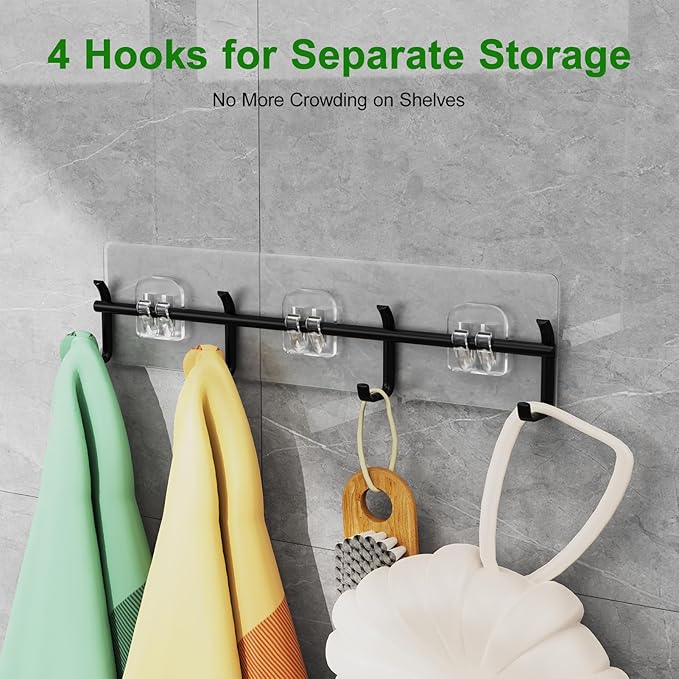 Adhesive Shower Caddy 6 Pack Rustproof Shower Shelves for Inside Shower No Drilling Bathroom Organizers and Storage & Home Décor & Kitchen Large Rack with Soap Holder Clear (black)