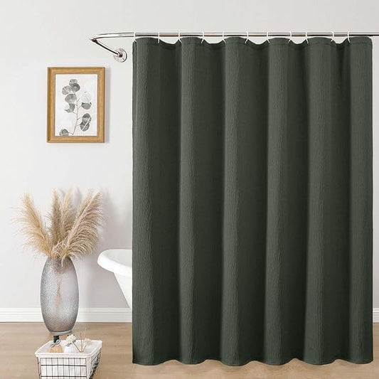 Aiyufeng 3D Textured Olive Green Shower Curtain for Bathroom, Fabric Shower Curtain Soft Cloth & Hotel Spa Quality, Luxury Boho Bathroom Curtains, Machine Washable, Olive Green, 72x72 Inches