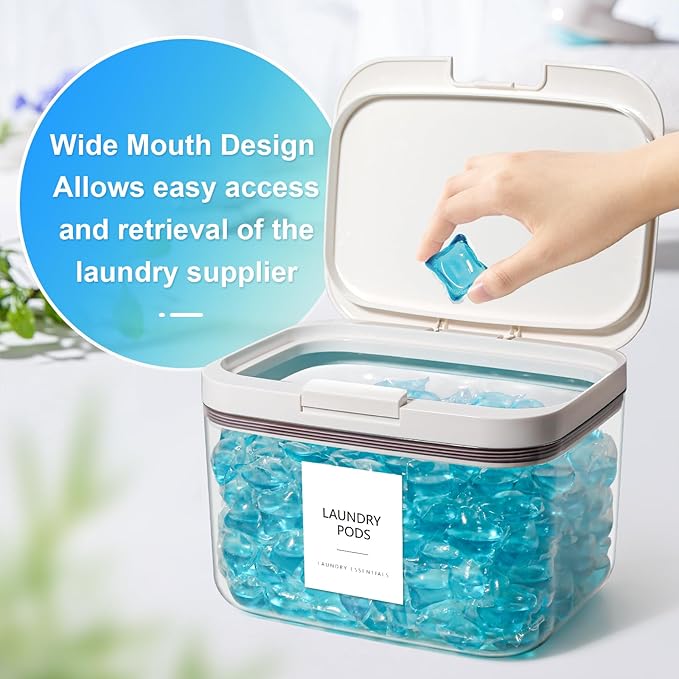 Laundry Pods Container, 1 Pack 2.96 qt. / 95 fl oz Powder Holder Dispenser for Laundry Room Organization Decor, Plastic Pod Beads Detergent Containers for Storage