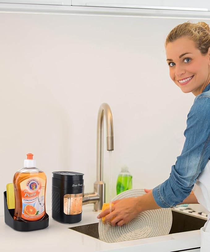 Kitchen Dish Soap Dispenser with Sponge Holder, 3-in-1 Countertop Dishwashing Soap Pump Dispenser Set for Kitchen Sink, Useful Kitchen Gadgets - Black