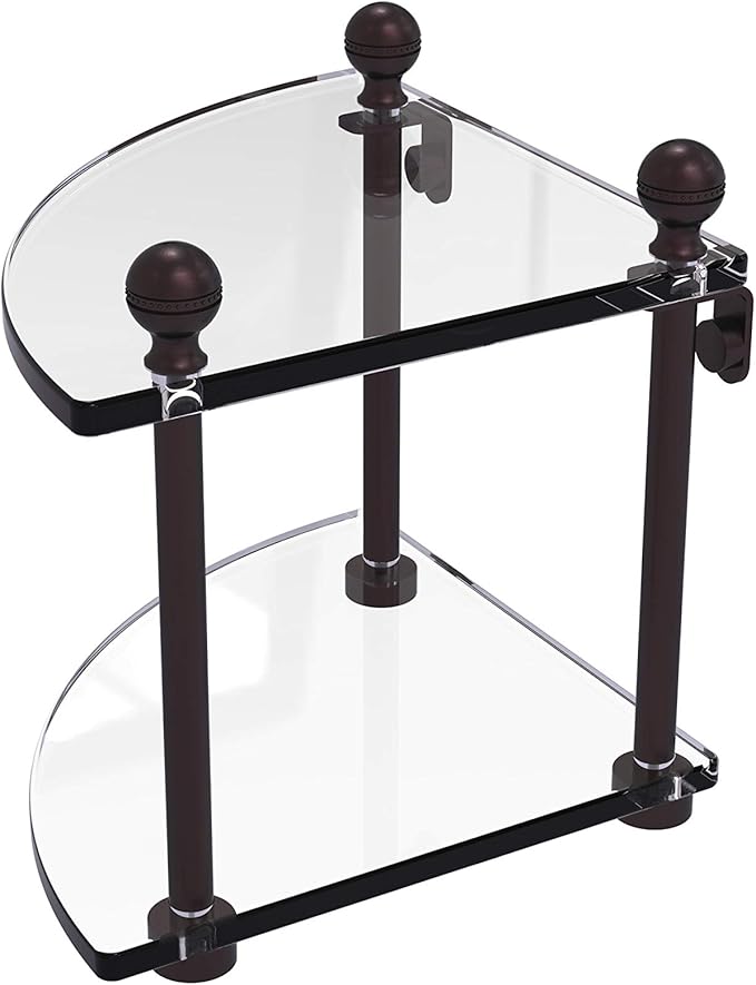 Allied Brass MA-3-ABZ Ma 3 Mambo Collection 2 Tier Corner Glass Shelf, Antique Bronze