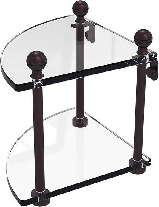 Allied Brass MA-3-ABZ Ma 3 Mambo Collection 2 Tier Corner Glass Shelf, Antique Bronze