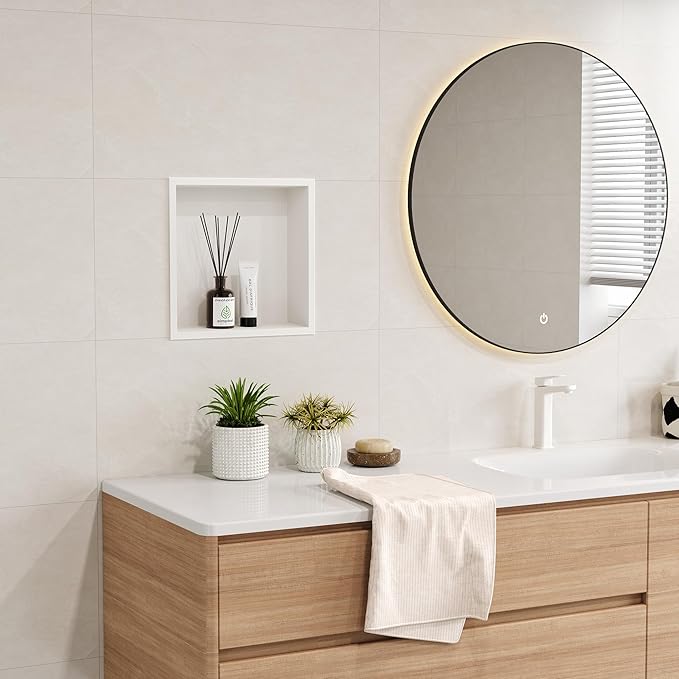 Neodrain Shower Niche, Insert Bathroom Storage Shower Shelf, Stainless Steel Recessed Wall Niche No Tiled Recessed Cabinet Waterproof for Shower Storage(White,12"x12")
