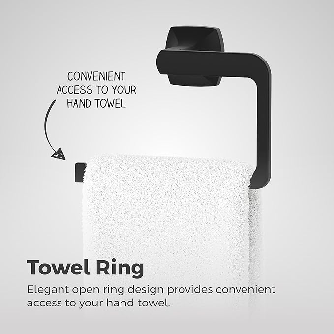 Pfister Vaneri Towel Ring, Hand Towel Holder for Bathroom, Wall-Mounted, Screw-In, Matte Black Finish, BRBVRI0B