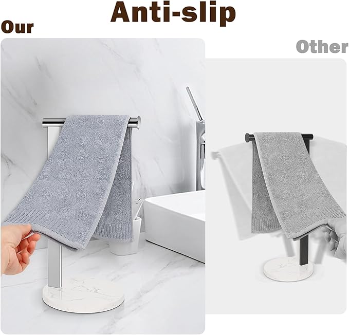 Hand Towel Holder Stand for Bathroom, L- Shaped Standing Hand Towel Rack, Towel Bar Kitchen Vanity Countertop Organizer, SUS304 Stainless Steel Material (Marble Base, Chrome)