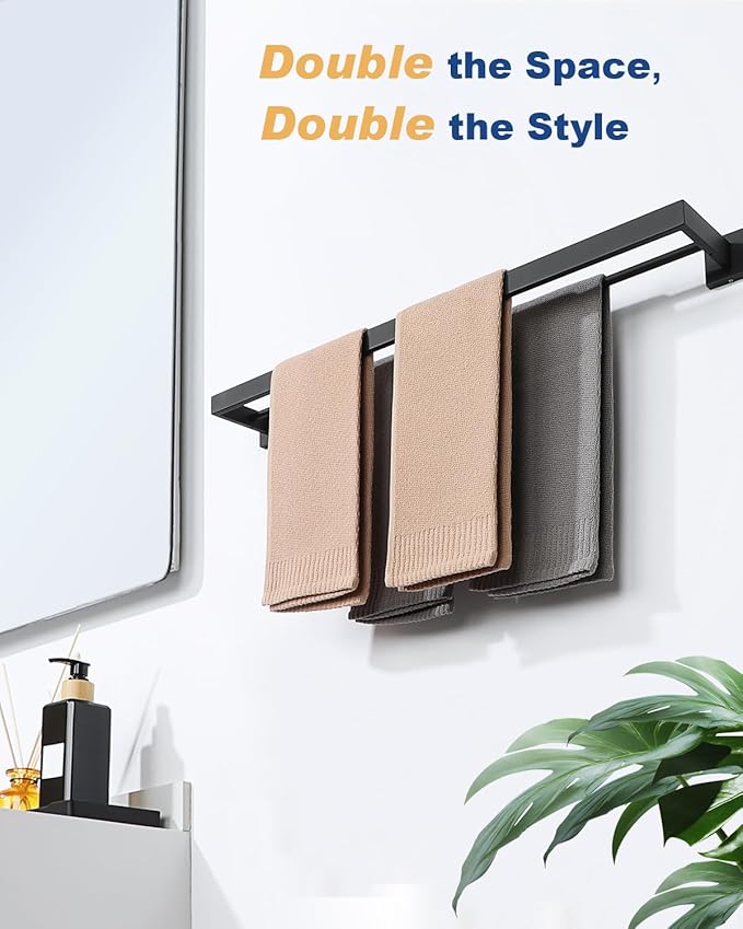 Alise Double Towel Bar, 32" SUS304 Stainless Steel Towel Racks for Bathroom, Long Bathroom Towel Rack Wall Mounted, Heavy Duty Towel Holder, Matte Black