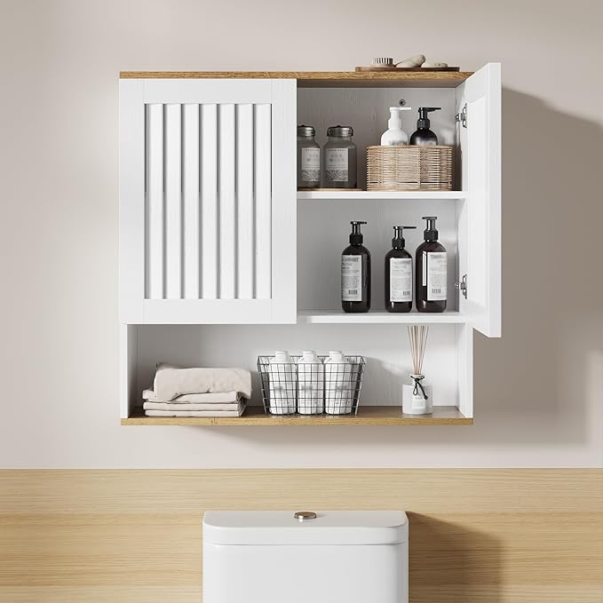 Kiasthome Bathroom Wall Cabinet, Medicine Cabinet with Louvered Doors & Adjustable Shelf, Over The Toilet Storage Cabinet for Laundry Room & Kitchen & Living Room
