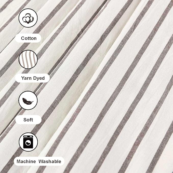 DOSLY Ides Farmhouse Shower Curtain, Beige and Brown Striped, Button Curtain, Spa Waffle and Cotton Woven Fabric, Rustic Charm Country Chic Style, 72x72 in