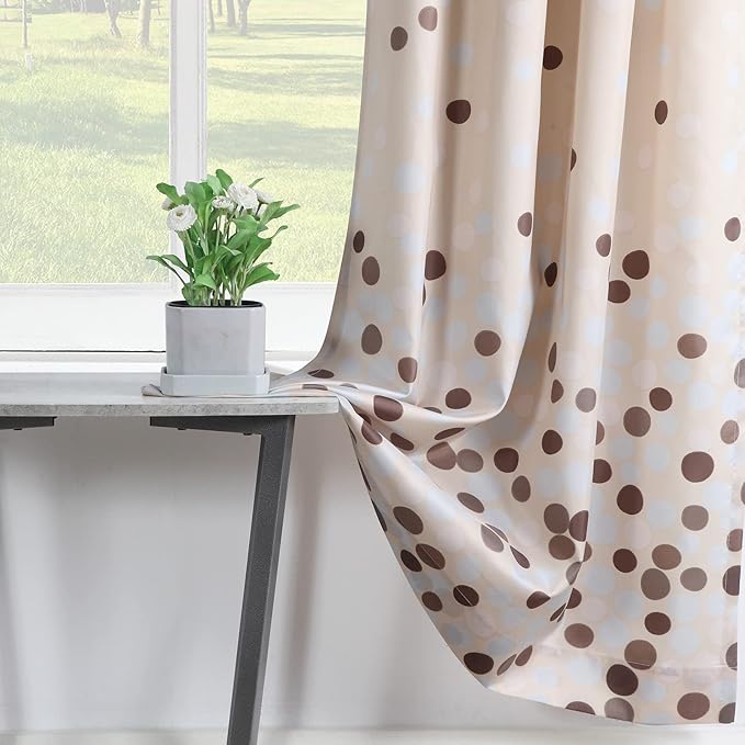 Lucca Classic Pinted Khaki Waterproof Brown Window Curtain Pair,Modern Taupe Polka Dots 2 Panels Set,Each 42" W x 63" L and Total 84" Wide and 63" Long