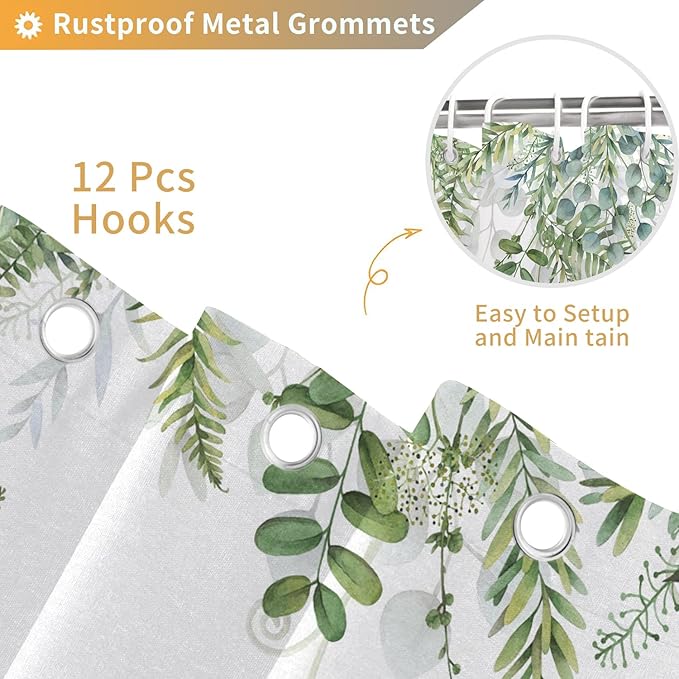ChloropLastid Sage Green Shower Curtain for Bathroom Plant Botanical Eucalyptus Leaf Watercolor Greenery Leaves Floral Bathroom Curtain Waterproof Fabric Shower Curtain Sets 72×72 Inches