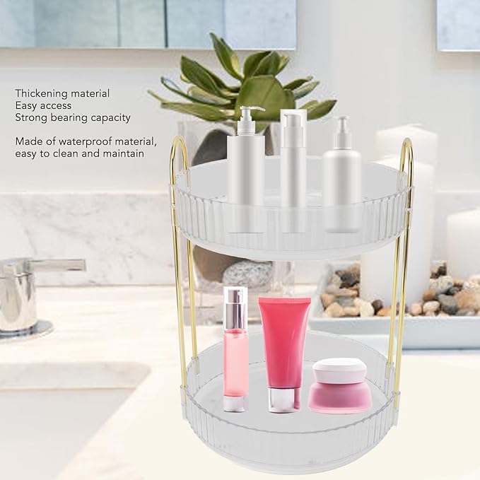 Makeup Organizer,2 Tier Makeup Rack - 360° Rotating Space Saving Cosmetic Countertop for Bedroom, Bathroom, and Kitchen - for Skincare and Beauty Products! (White)