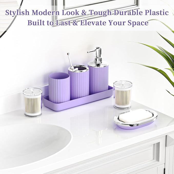 XLHOMO 24 PCS Purple Bathroom Accessories Set with Shower Curtain and Rugs, Bathroom Sets with Extra Soft and Absorbent Bath Rugs Shower Curtain Bathroom Accessory for Bath