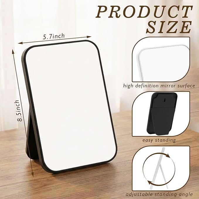 Cinnvoice 12 Pack Desktop Makeup Mirror Bulk 90° Adjustable Portable 8" Vanity Table Mirror with Stand, Folding Travel for Makeup Party Spa Party, Women, Cosmetics Personal Beauty (Black,White)