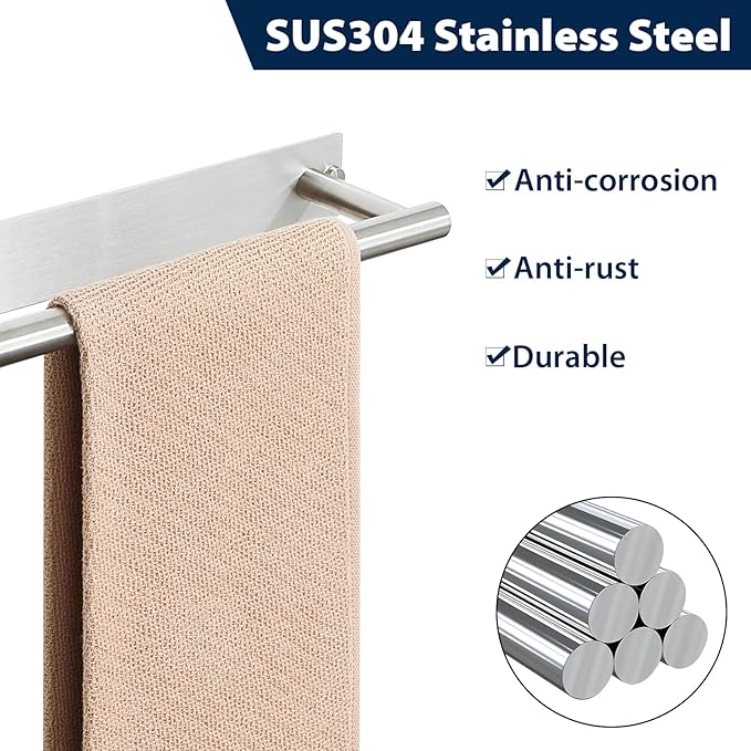 Alise Adhesive Towel Bar Brushed Nickel,Towel Racks for Bathroom Wall Mounted,Bathroom Towel Rack SUS304 Stainless Steel,Towel Holder for Bathroom Hardware Decoration,Sticky or Screw-Mounted,12 Inch