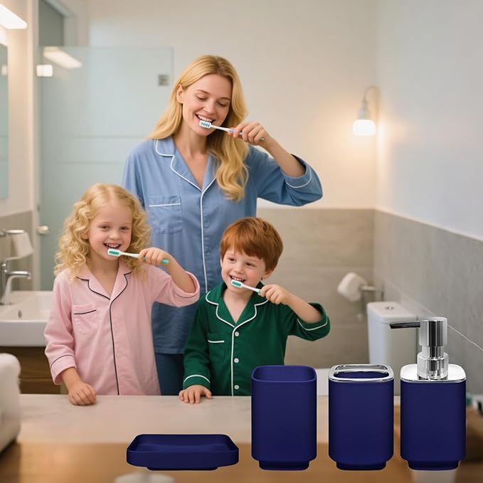 4 Piece Bathroom Accessory Sets, Blue Bathroom Accessories Sets Include Toothbrush Holders Set, Soap Dispenser, Soap Dish and Toothbrush Cup, Modern Bathroom Decoration