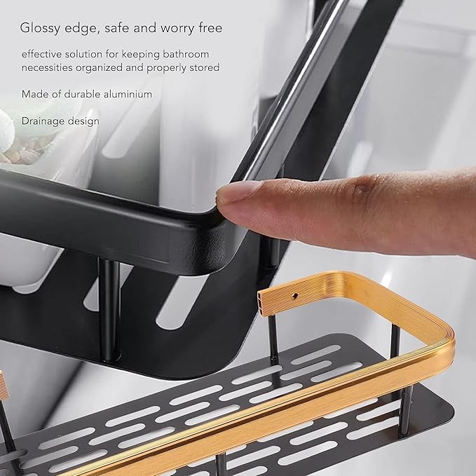 Fadflurry® Self-Adhesive Multipurpose Wall Mounted Bathroom Shelf and Rack for Bathroom and Kitchen, Space Saving Bathroom Organizer Shelf, Punch Free Wall Shelves, Wall Stand (Black Pack of 1)