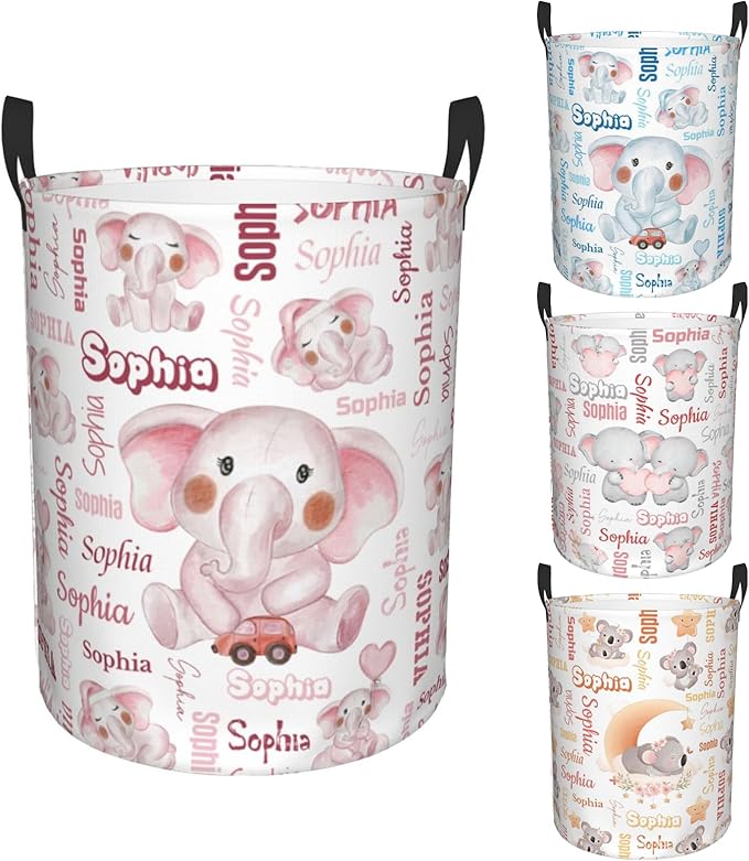 Customizable cute Laundry Hampers, Custom name Laundry Hamper, Personalized Elephant laundry basket, Customized Elephant Hamper with name for Living Room Bedroom Bathroom Barbershop