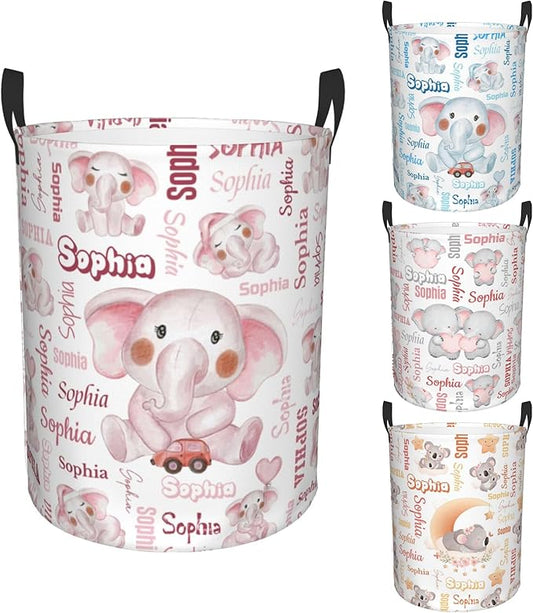 Customizable cute Laundry Hampers, Custom name Laundry Hamper, Personalized Elephant laundry basket, Customized Elephant Hamper with name for Living Room Bedroom Bathroom Barbershop