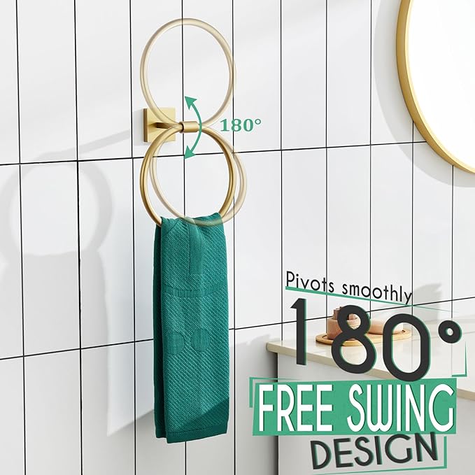 KOKOSIRI Towel Holder Wall Mounted Gold Bathroom Hardware Bath Towel Rings Hand Towels Hanger Rack Stainless Steel, B3010BG