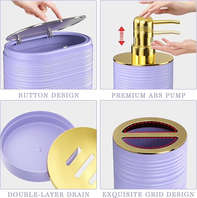 Bathroom Set - Bathroom Sets with Shower Curtain and Rugs, 25PC Bathroom Accessory Set, Purple Bathroom Accessories Set with Trash Can, Soap Dispensers
