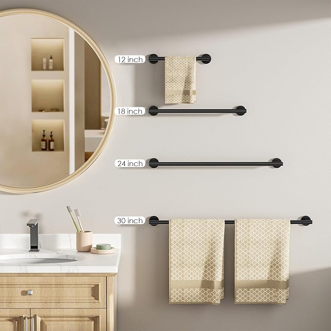 FORIOUS Towel Bar for Bathroom Wall Mounted, 304 Stainless Steel Towel Racks Includes Wall Mounting Hardware, Suitable for Bathroom, RV (Matte Black, 9 Inch)