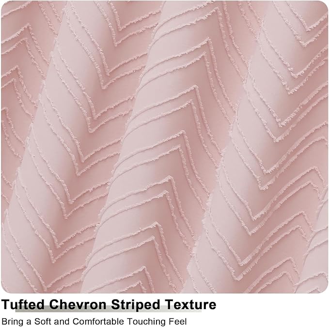 OVZME Long Blush Pink Shower Curtain for Bathroom 84 Inch Length, Farmhouse Tufted Chevron Striped Textured Modern Boho Soft Fabric Bathroom Shower Curtain, 72Wx84L Inches