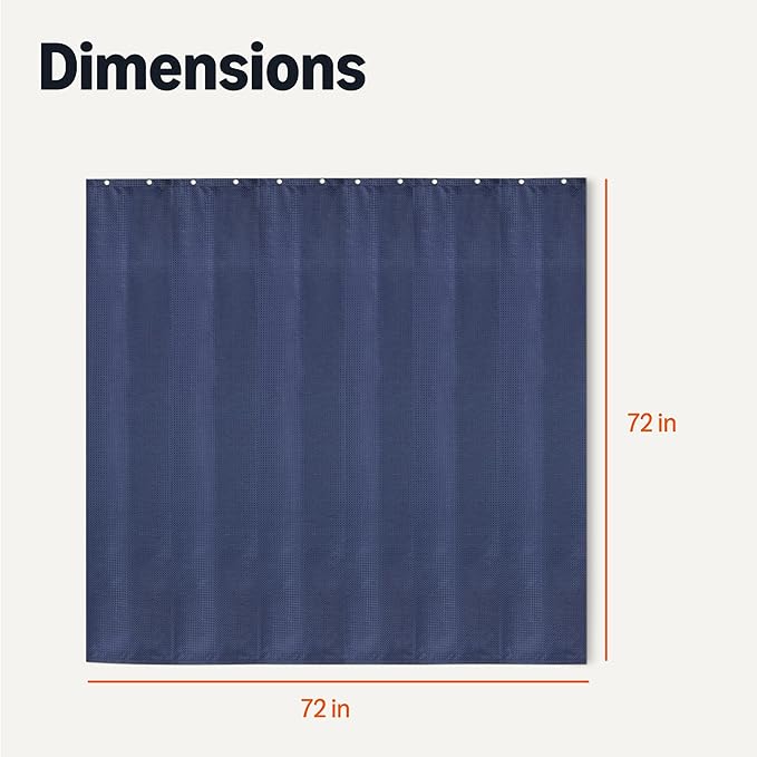 Amazon Basics Modern Style Polyester Shower Curtain, Quick-Drying, 72x72 inches, Navy Blue