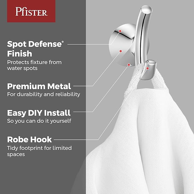 Pfister Willa Towel Hook, Bathroom Towel Hook, Wall-Mounted, Screw-In, Polished Chrome Finish, BRHWLL0C