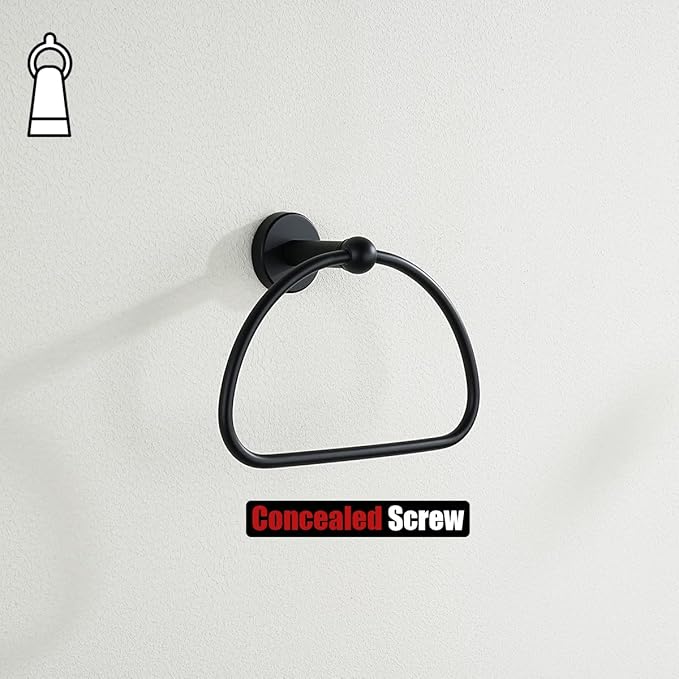 JQK Towel Ring Matte Black, Stainless Steel Half Ring Towel Holder for Bathroom, 7 Inch Brushed Finished Wall Mount, TR160-PB