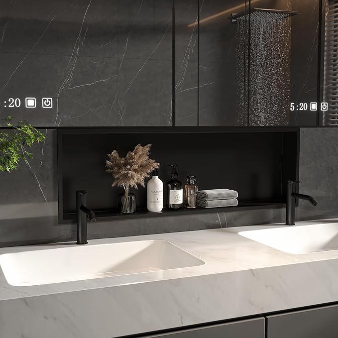 Neodrain Shower Niche, Insert Bathroom Storage Shower Shelf, Stainless Steel Recessed Wall Niche No Tiled Recessed Cabinet Waterproof for Shower Storage(Matte Black,36"x12")