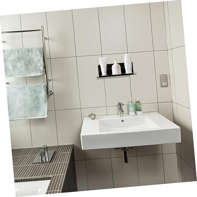 PRETYZOOM 2pcs Wall-Mounted Bathroom Storage Rack Black Acrylic L-Shaped Shelves Waterproof Decorative Shelf for Toilet and Bathroom Organization