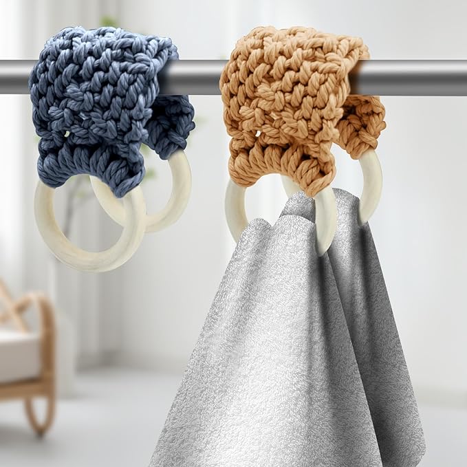 Aerbee Hanging Kitchen Dish Towel Holder, 3Pcs Handmade Crochet Dish Towel Holder for Kitchen & Bathroom, Decorative Boho Macrame Bathroom Hanger Loop Ring, Unique Decoration for Christmas (3 Colors)