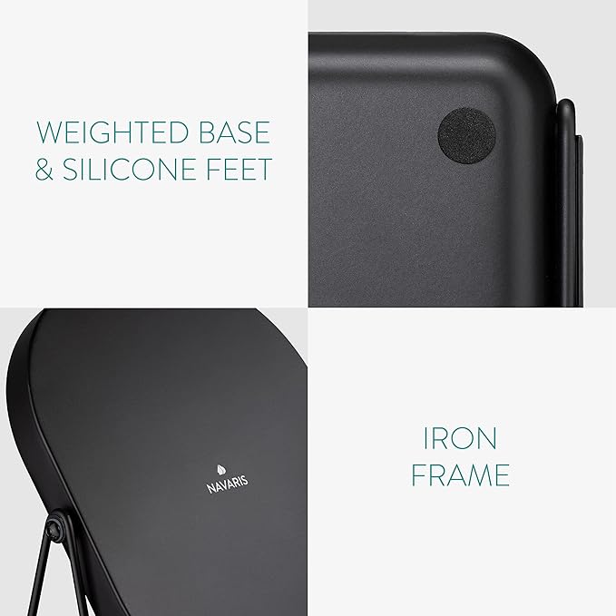 Navaris Vanity Mirror with Tray - Table Top Mirror with Metal Stand and Storage - 7" x 9" Mirror Size - For Makeup, Tabletop, Desk - Black Finish